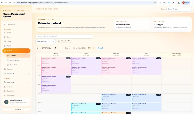 Dashboard CMS - Course Management System GoGlobal Language